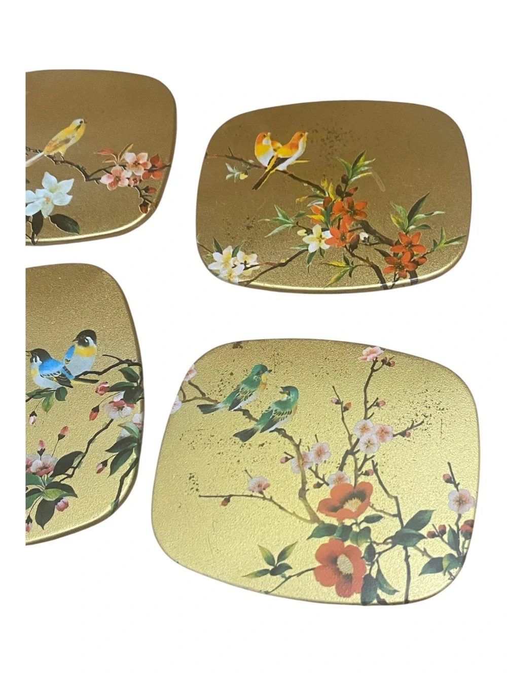 Elite Made In England Vintage Gold Cottage Core Bird Themed Gold Drink Coasters